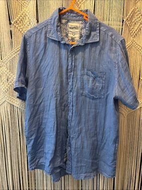 Heritage Men’s Short Sleeve Linen Button -Down Shirt - Blue